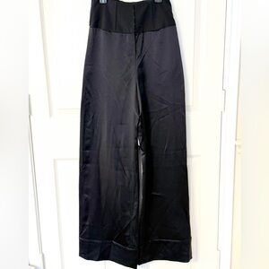 Fleur du Mal Hook Detailed Silk-Satin Wide Leg Black Pants size 2